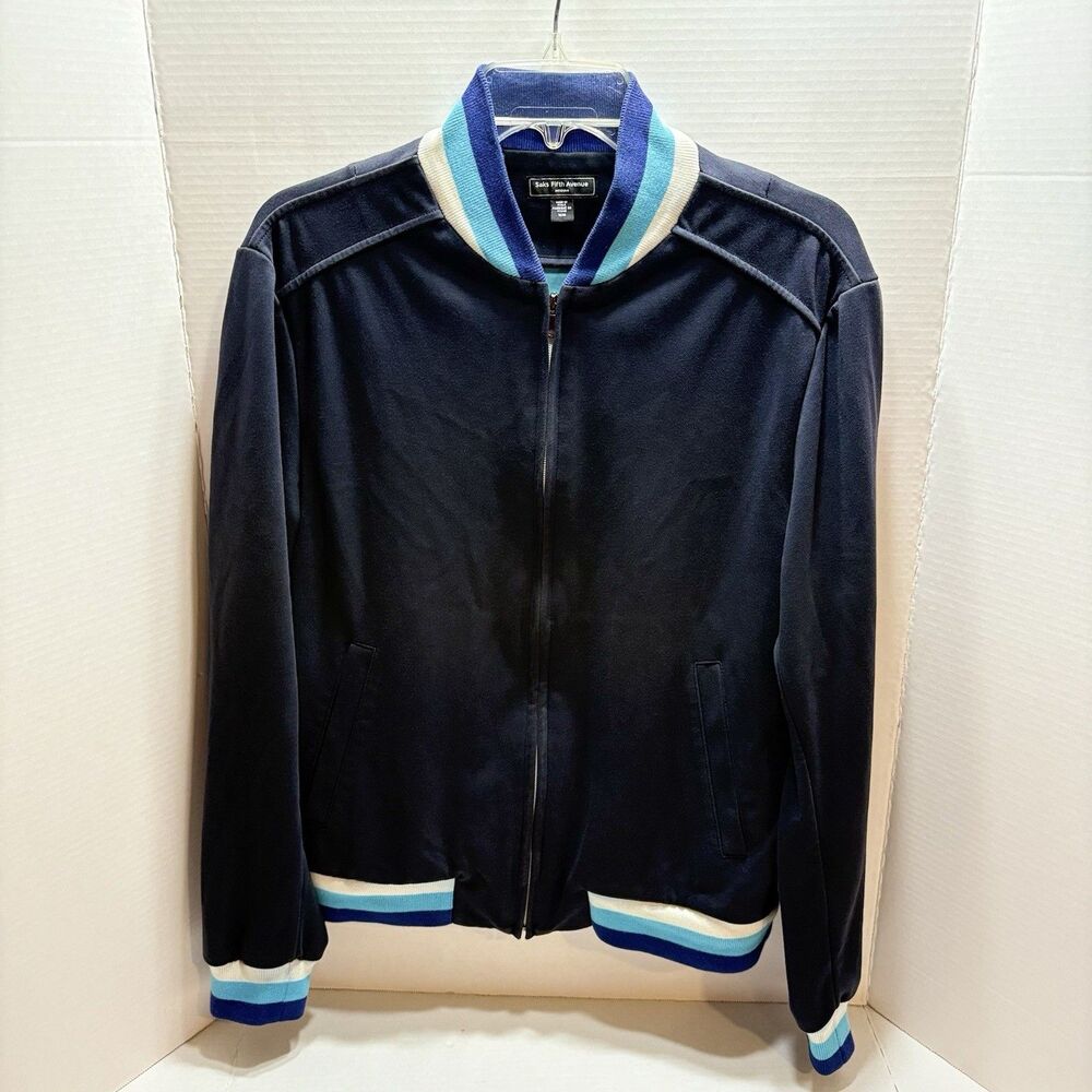 Saks Fifth Avenue MODERN Men Track Jacket M Navy Blue Bomber Zip Cotton Italy